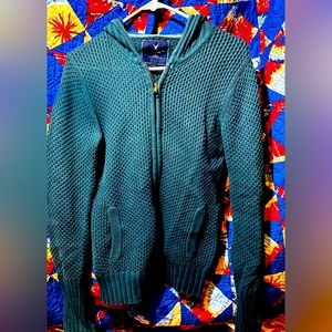 Medium American Eagle Teal/ Emerald Green Zip Up Sweater